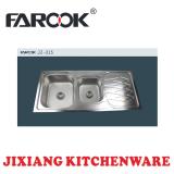 double bowl stainless steel kitchen sink with drainboard